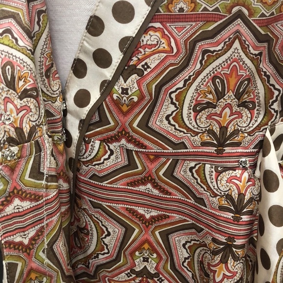 BCBGMaxAzria 100% Silk Polka Dot and Paisley Print Wrap Blouse - Picture 5 of 9